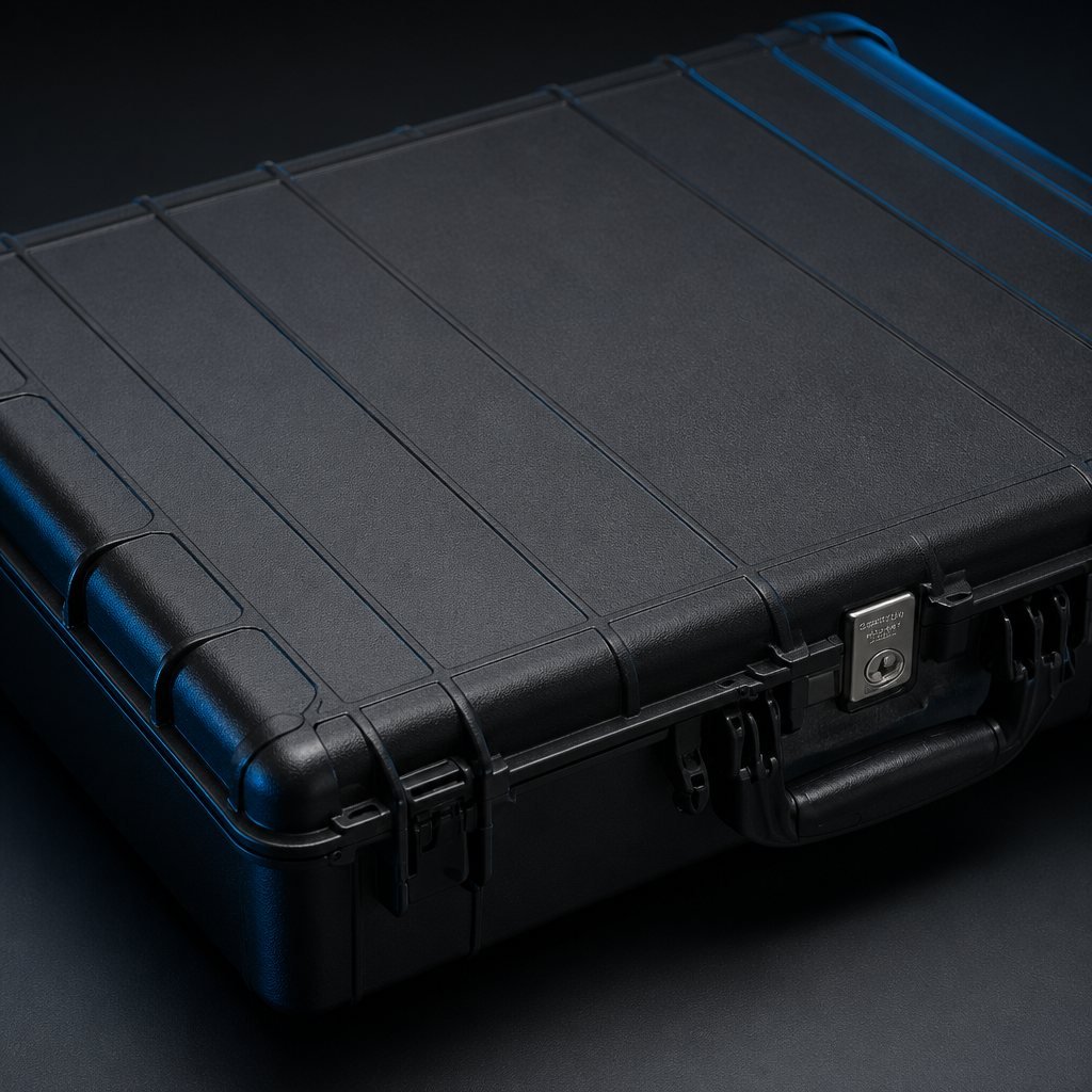 The same closed black rugged hard-shell case as 8514