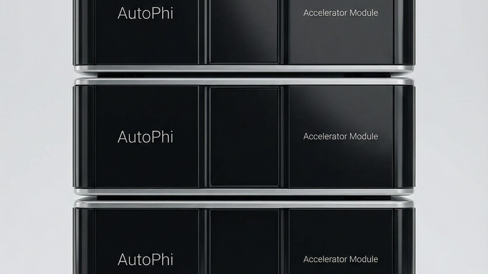 Stack of black units labelled 'AutoPhi' / 'Accelerator Module'