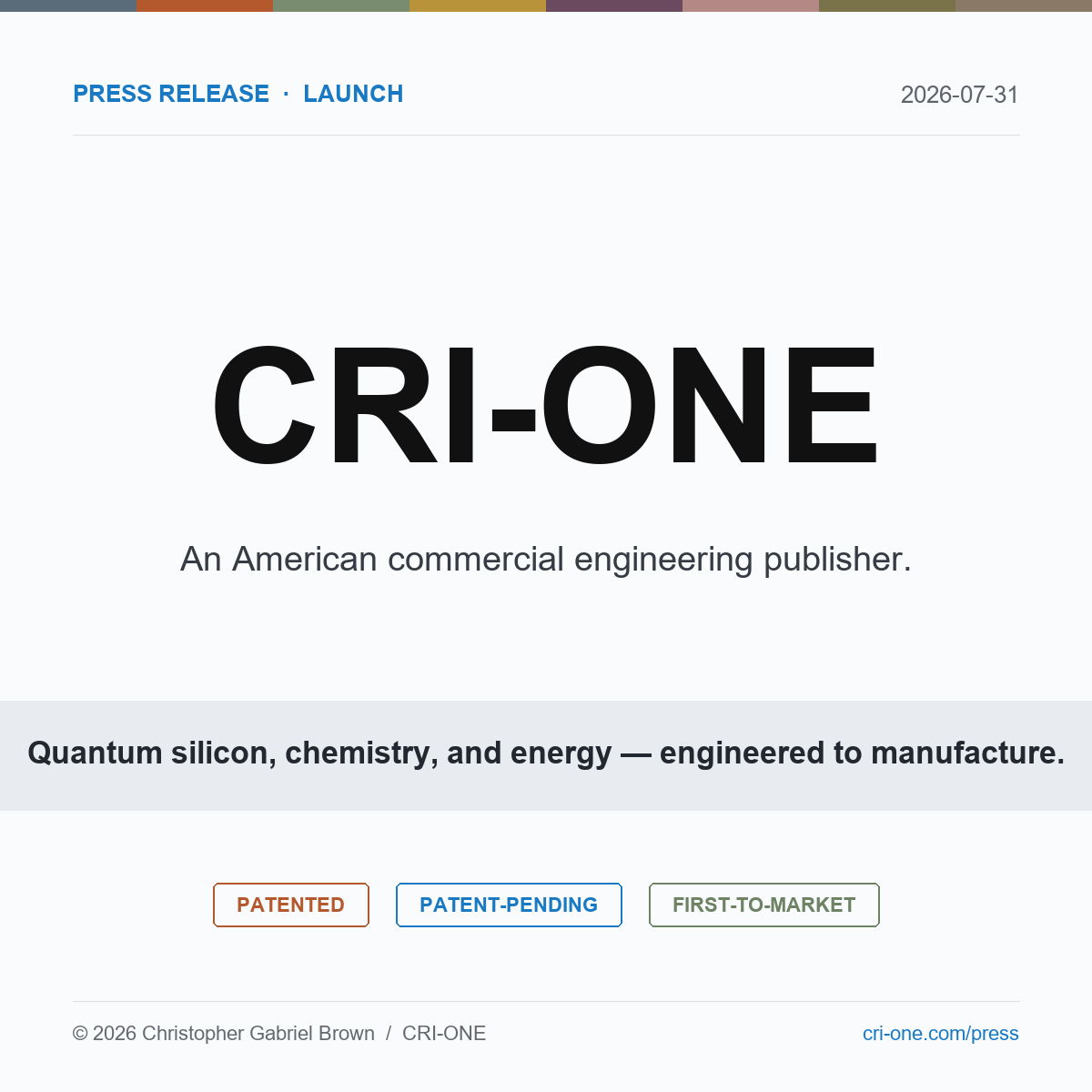 Press release cover — CRI-ONE launch, 2026-07-31