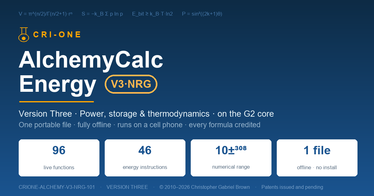 AlchemyCalc Energy V3 — CRI-ONE