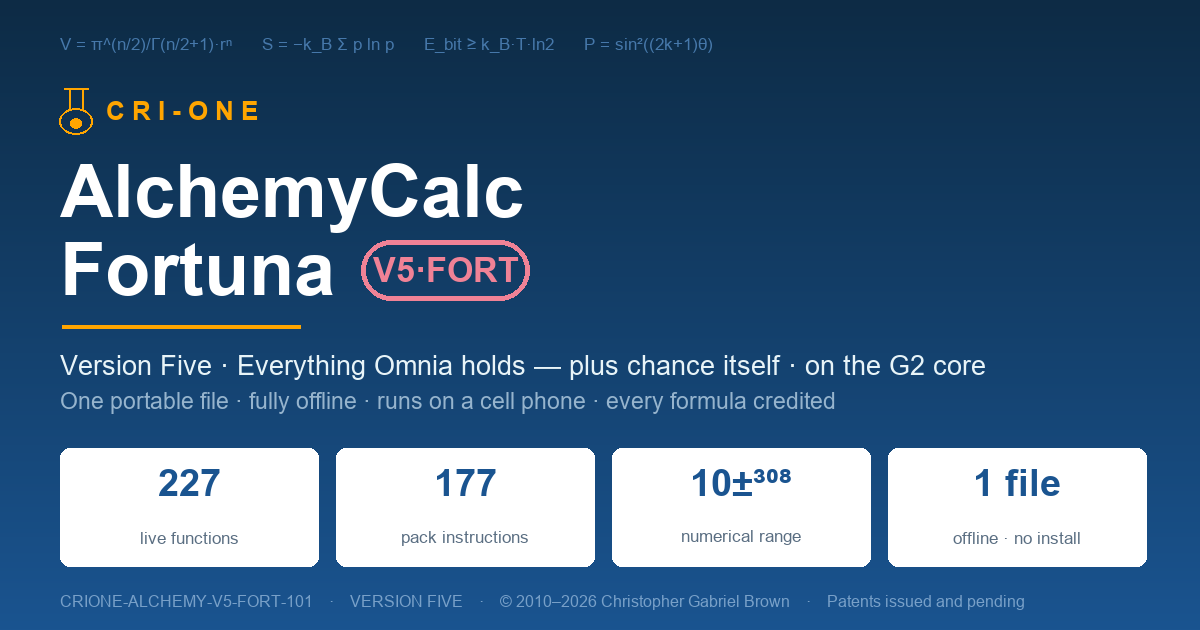 AlchemyCalc Fortuna V3 — CRI-ONE
