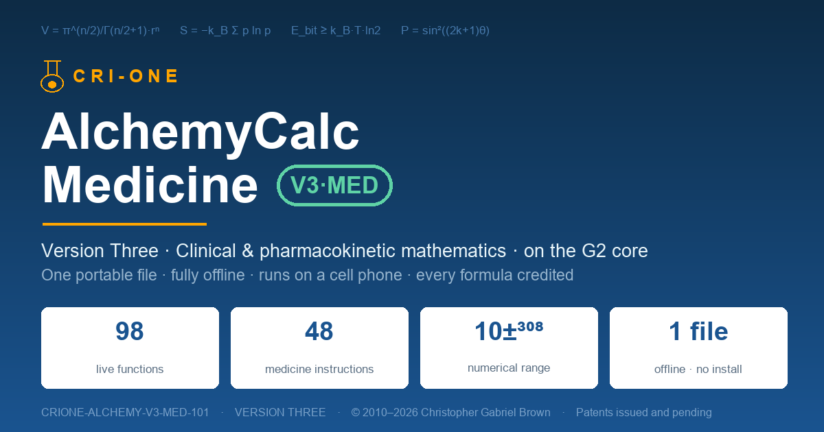 AlchemyCalc Medicine V3 — CRI-ONE